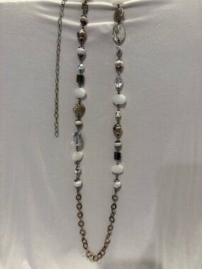 Elegant White Bead & Silver Chain Women's Necklace